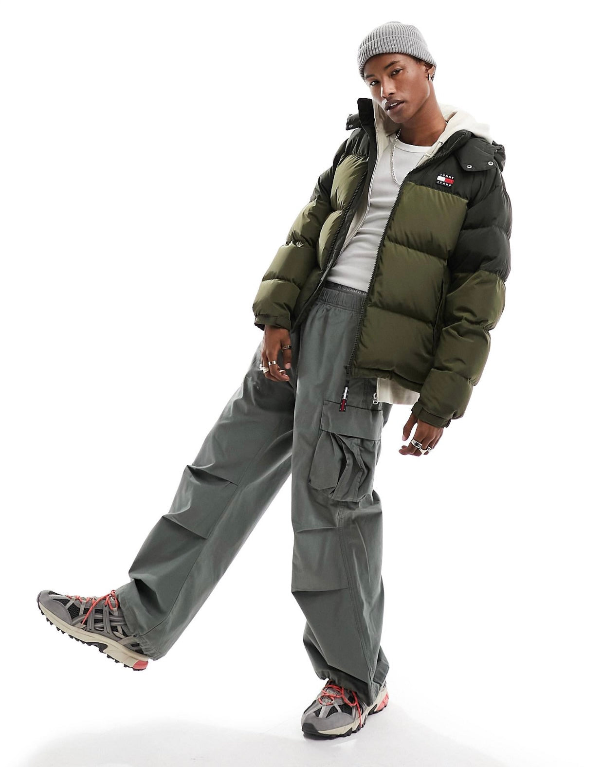 Tommy Jeans Alaska Colourblock Puffer Jacket - Olive Green