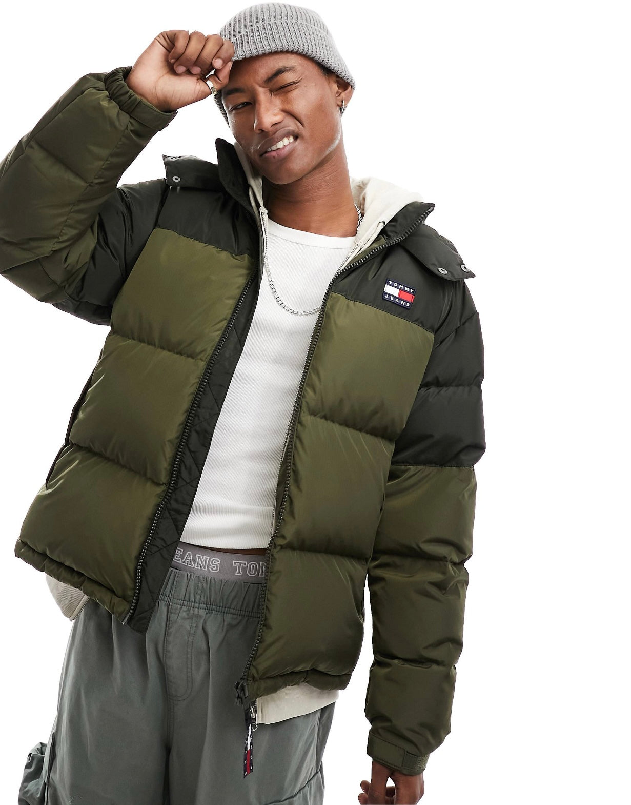 Tommy Jeans Alaska Colourblock Puffer Jacket - Olive Green