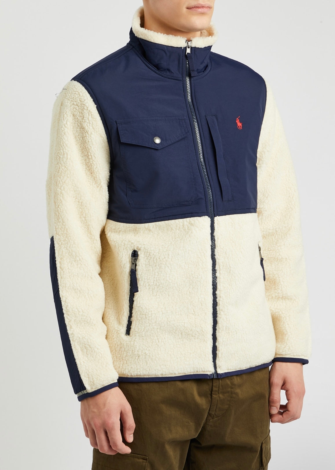 Polo Ralph Lauren Logo Icon Hybrid Borg Sweat Jacket - Navy/Cream